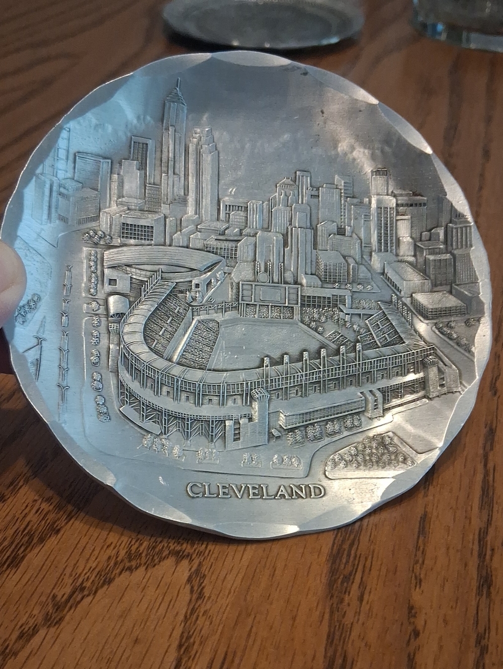 Wendell August Cleveland Stadium Decorative Pot Metal Plaque - Silver Finish